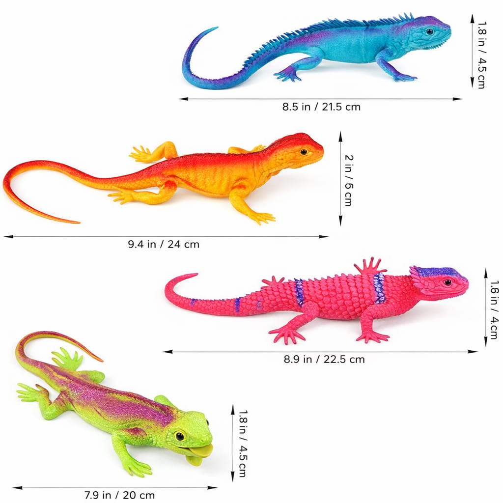 Set de figuras de juguete de reptiles y lagartos.