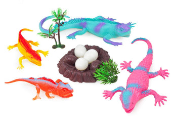 Set de figuras de juguete de reptiles y lagartos.